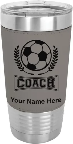 Vista 17 de LaserGram Vaso aislado al vacío de 20 onzas, entrenador de fútbol, grabado personalizado incluido (piel sintética, estilo béisbol)