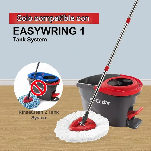 Vista 2 de Cabezal de repuesto para trapeador giratorio con 1 base giratoria y 1 mango. Recambios de fregona EasyWring compatibles con SpinMop triangular