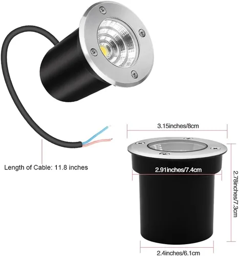 Vista 3 de Luces de pozo de iluminación de paisaje, bajo voltaje al aire libre en tierra, 5 W 12 V-24 V, impermeable, luz blanca cálida de 3000 K para jardín