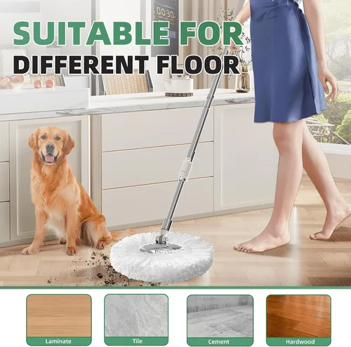 Vista 6 de Trapeador giratorio y cubo con escurridor para el hogar, trapeador de 360° y cubo con agua limpia y sucia separada, mopa de polvo húmedo
