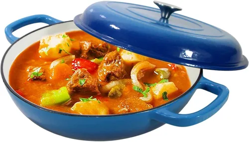 Vista 24 de COOKWIN Horno holandés de hierro fundido, olla redonda de 3 QT con tapa autobronceadora para hornear en casa, brasero, cocina, excelentes regalos