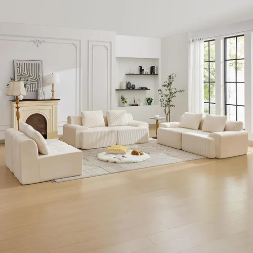 Vista 38 de Sofá modular modular con otomana móvil, sofá de asiento profundo con almohadas, cómodo sofá modular de nube para sala de estar, dormitorio y Blanco