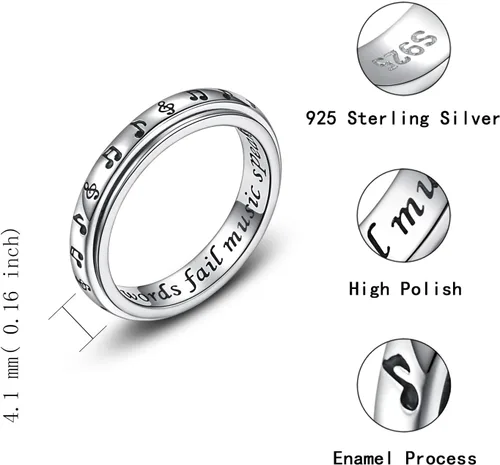 Vista 7 de 925 Sterling Silver Spinner Fidget Ring for Women