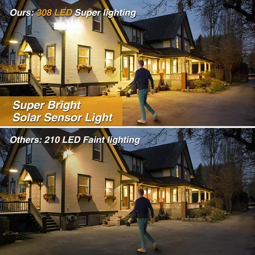 Vista 5 de Luces solares mejoradas para exteriores, 3 modos, 368 LED, luces solares de seguridad inalámbricas, IP65, impermeables, con sensor de movimiento