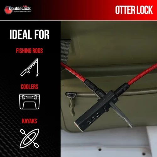 Vista 3 de Candado de combinación integrado con cable de acero trenzado DoubleLock Otter – Cable de acero resistente a la intemperie de 3.05m, candado