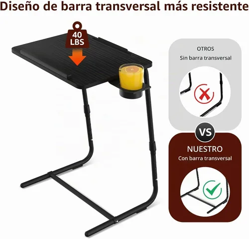 Vista 8 de Bandeja de TV ajustable para cena negra, bandejas plegables para comer en el sofá, mesas de madera, soporte mate, escritorio plegable con portavasos