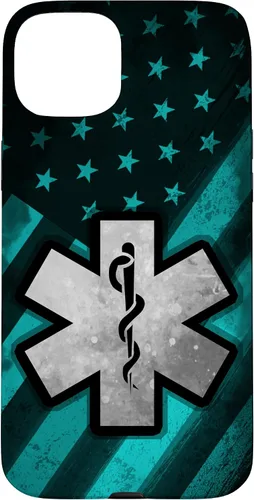 Vista 9 de Funda para iPhone 16 EMT EMS Paramédico Azul Turquesa USA Bandera Americana