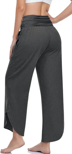 Vista 3 de UEU - Pantalones de yoga de pierna ancha para mujer, cintura alta, cómodos, para danza, deportivos, holgados, casuales, suaves, con bolsillos
