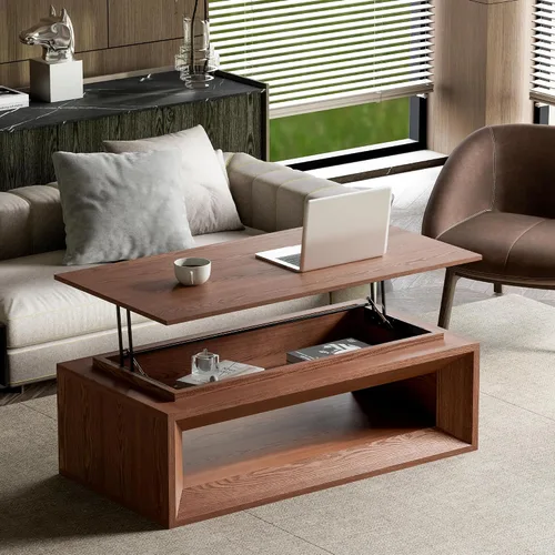 Vista 14 de Mesa auxiliar cuadrada de 31.52 pulgadas con almacenamiento, ratán natural y cuerda de cáñamo, función ajustable, mesa central vintage de granja