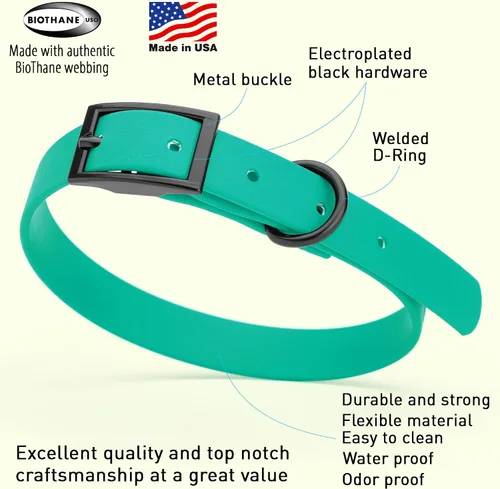Vista 193 de Dogline Biothane - Collar impermeable para perro con hebilla de liberación rápida, resistente cincha de nailon recubierta con resistente y a prueba