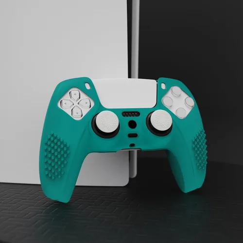 Vista 3 de eXtremeRate PlayVital Aqua Green 3D Studded Edition Anti-Slip Silicone Cover Skin for ps5 Controller, Soft Rubber Case for PS5 Wireless Controller
