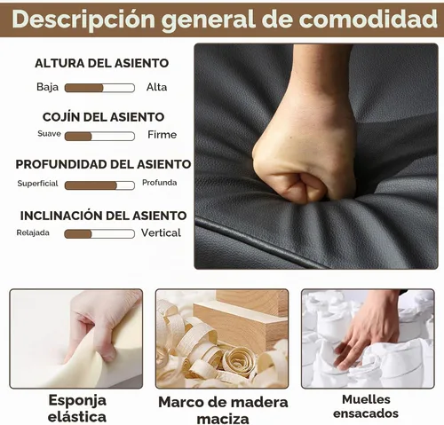 Vista 6 de STHOUYN Sillas decorativas de cuero negro, sillas de sala de espera con brazos de madera, silla con brazo para invitados de oficina, silla moderna