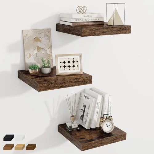 Vista 69 de Fun Memories Pequeños estantes flotantes para pared, estantes cuadrados de pared de 8 pulgadas con soportes invisibles, estantes negros para baño