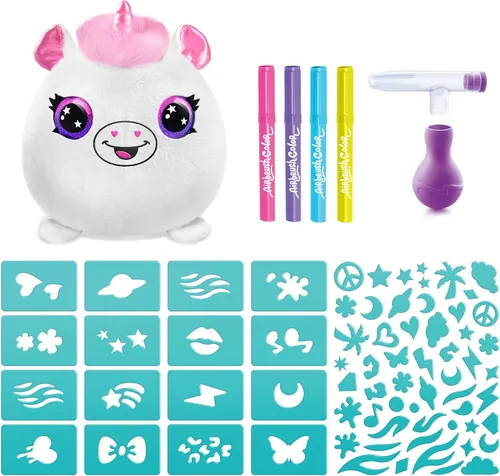 Vista 12 de Canal Toys Personaliza el unicornio de peluche esponjoso mediano con aerógrafo. Decora, lava, repite. Personaliza tu propia felpa de arte en aerosol
