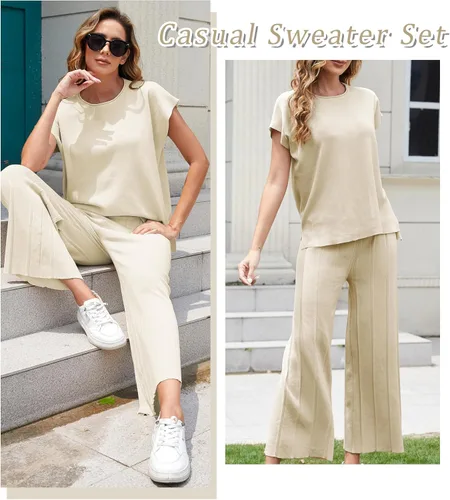 Vista 5 de Conjunto de suéter de 2 piezas para mujer, conjunto de descanso de punto, chaleco y pantalones de cintura alta