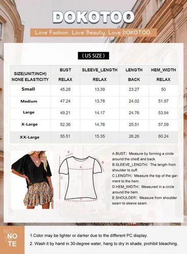 Vista 6 de Dokotoo Women's Casual Boho Solid Color V Neck Summer Tops Drawstring Short Puff Sleeve T Shirt Blouses