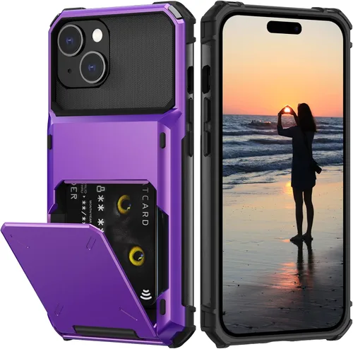 Vista 30 de Nvollnoe Compatible con iPhone 15 Funda con ranura para tarjetas, resistente, protectora de doble capa, a prueba de golpes, ranura oculta