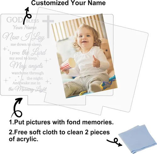 Vista 2 de Attivolife Marco de fotos personalizado de bautismo, marco de fotos iluminado con luz nocturna personalizada para bebé, regalos cristianos