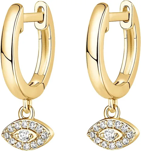 Vista 3 de PAVOI Aretes colgantes de plata de ley S925 chapados en oro de 14 quilates para mujer, adorno religioso cruz, mal de ojo, trébol, celta, aretes