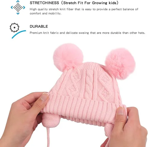 Vista 3 de JANGANNSA Lindo gorro de punto para niños y niñas, gorro de invierno cálido con orejera, gorro para bebé