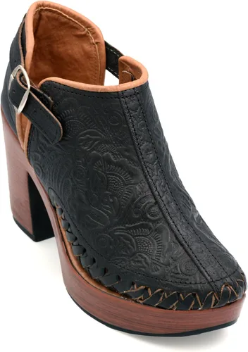 Vista 9 de Botines de piel auténtica grabados mexicanos con correa para mujer - Modelo 490