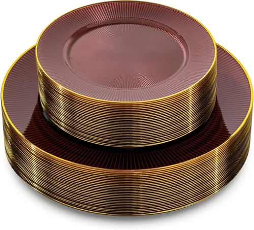 Vista 15 de Hioasis 60 piezas de platos de plástico negro - Juego de vajilla desechable con borde dorado, martillado, resistente, adecuado para 30 invitados