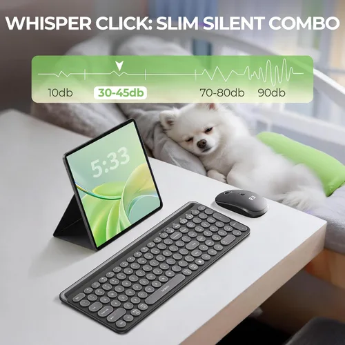 Vista 4 de seenda Teclado y mouse Bluetooth para iPad, CTU-301 conexión inalámbrica multidispositivo Bluetooth+teclado 2.4G Combo con soporte para tableta