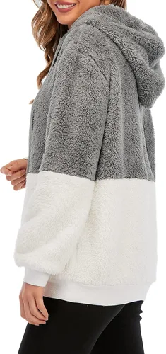 Vista 16 de Century Star Sudadera deportiva mullida de vellón con capucha para mujer de talla extragrande con bolsillos