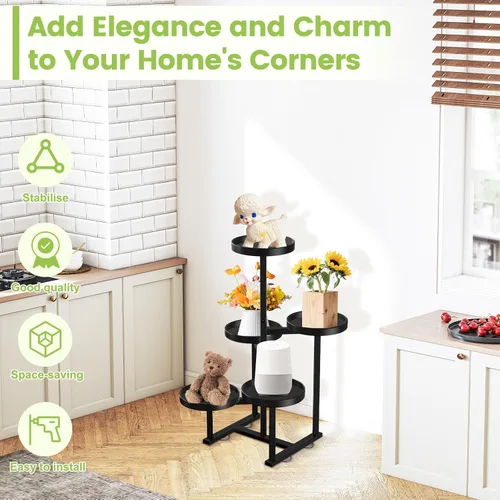 Vista 6 de Soporte de metal para plantas de 5 niveles para interiores, soportes de esquina escalonados para múltiples plantas, 27 pulgadas de alto, soporte