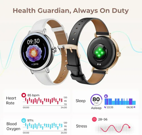Vista 4 de Relojes inteligentes para mujer, 1.27 pulgadas, HD, redondos, rastreadores de actividad física para mujer, con monitor de frecuencia cardíaca, SpO2