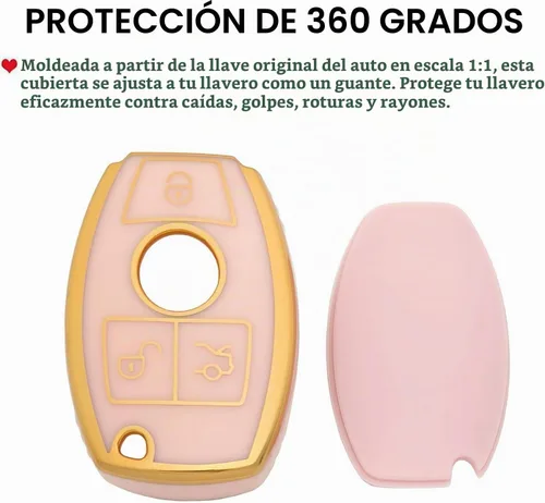 Vista 2 de Funda para Llavero de Mercedes Benz AMG GLC GLA CLA GLS GLE GLK CLS C 300 G E S ML Class Rosa (para Benz A)