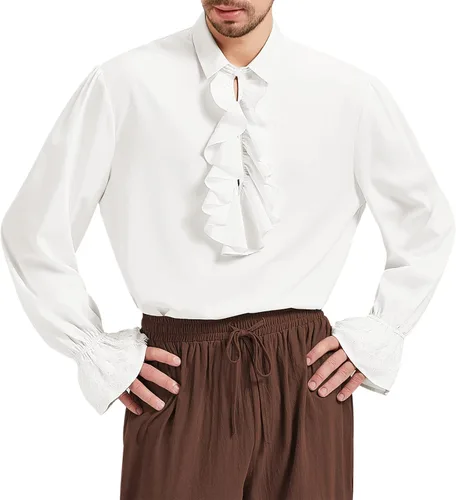 Vista 5 de American Trends Camisa pirata medieval renacentista para hombre, disfraz victoriano con volantes, steampunk, vampiro, gótico, tops de Halloween