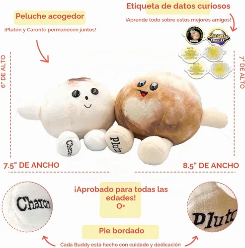 Vista 2 de Celestial Buddies Pluto & Charon Buddy Peluche suave bordado de 7.5 pulgadas, 8.5 pulgadas, con divertidos datos de planetas, etiqueta para niños