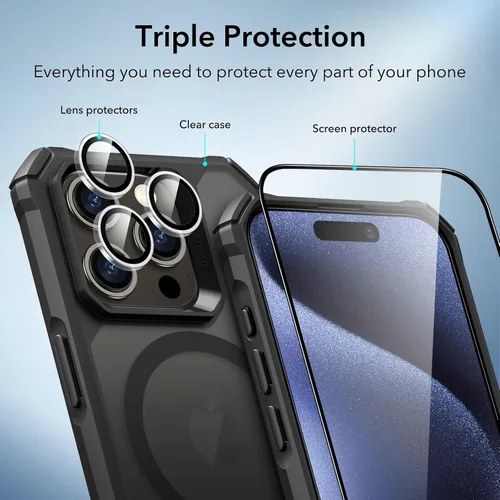 Vista 7 de ESR Funda para iPhone 15 Pro, compatible con MagSafe, protección de grado militar, esquinas de protección de aire a prueba de golpes, parte trasera