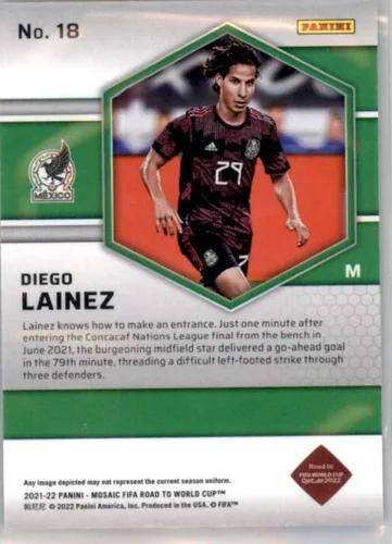 Vista 2 de 2021-22 PANINI MOSAIC FIFA #18 DIEGO LAINEZ MEXICO FÚTBOL OFICIAL DE FÚTBOL DE FÚTBOL