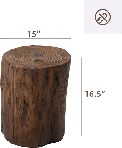 Vista 3 de HOMPUS Mesa auxiliar de hormigón para exteriores, mesa redonda moderna de tocón de árbol Taburete de jardín con extremo de madera sintética