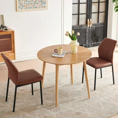 Vista 20 de Juego de mesa de comedor para 4, mesa de comedor rectangular irregular de madera moderna, sillas de comedor de cuero, 4 mesas y sillas, juego de 4