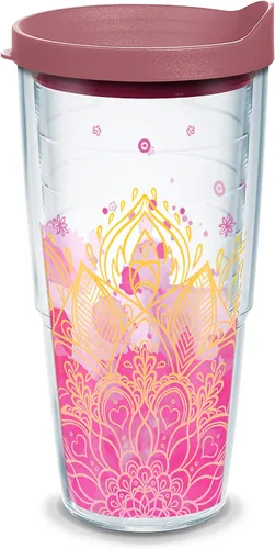Vista 10 de Tervis Vaso aislado de doble pared hecho en Estados Unidos con aislamiento de flor de loto de yoga mantiene las bebidas frías y calientes, 16 onzas