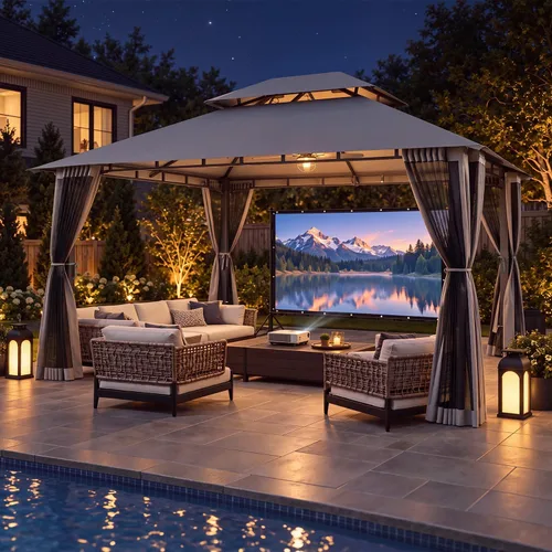 Vista 14 de Aoxun Gazebo de 8'x8' con doble techo y mosquitera, gris Gris espacial