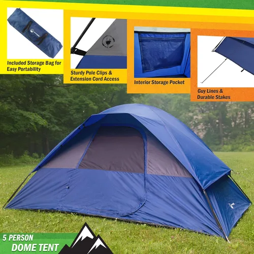 Vista 2 de Camping Tent - Water-Resistant Cabin Style Outdoor Shelter with Built-in Screen Tent and Carrying Bag by Wakeman Outdoors Azul