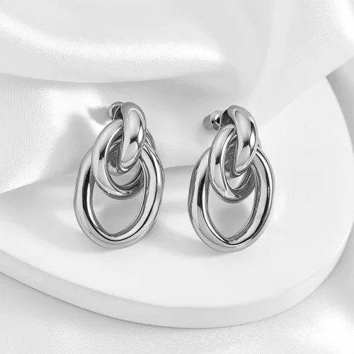 Vista 3 de Aretes colgantes geométricos dorados para mujer, aretes colgantes de eslabones largos