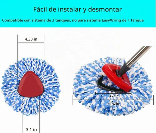 Vista 5 de Cabezales de repuesto para trapeador giratorio compatibles con el sistema 3 cabezales de repuesto de fregona de microfibra para limpieza de cedro