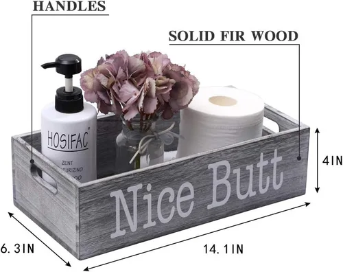 Vista 2 de HOSROOME Nice Butt - Caja decorativa de papel higiénico para baño, dector, granja, contenedor de almacenamiento de madera rústica, divertida caja