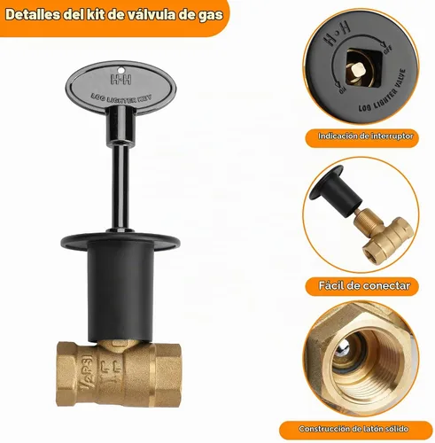 Vista 6 de Skyflame Kit de válvula de llave de gas recta de 1/2 pulgada, negro plano Para chimenea de hoguera, con brida, llave de 3 pulgadas