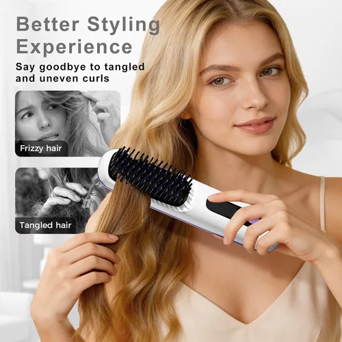 Vista 3 de Go Brush Pro para cabello corto, cepillos alisadores portátiles actualizados 2026, calentamiento rápido de 30 segundos, 3 temperaturas con pantalla