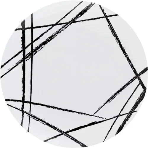 Vista 4 de Platos redondos de plástico blanco con diseño de cepillo negro, platos de fiesta como China, platos de postre desechables resistentes, para bodas