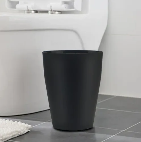 Vista 3 de Feisco Cubo de basura pequeño, redondo de plástico, para baño, dormitorio, cocina, oficina (negro, paquete de 1)