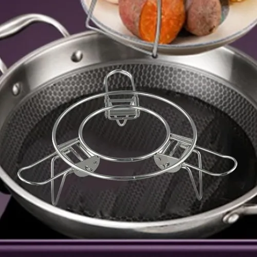Vista 3 de Adjustable Stainless Steel Steamer Rack 16-24 cm with Foldable Legs for Pot Pressure Cooker Multipurpose Cooking Stfor Steaming Vegetables Fish Eggs