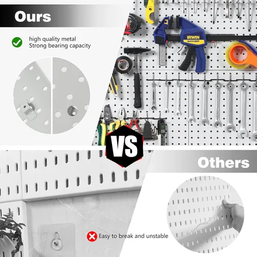Vista 3 de Pegboard Smith Paneles de Tablero Perforado Organizador de Pared de 16x16 pulgadas, Tablero Perforado de Metal Gris para Almacenamiento