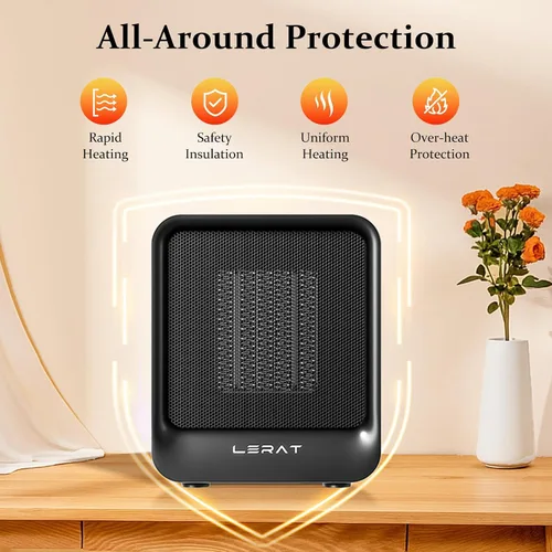 Vista 3 de Lerat Calentador de Espacio, Calentador Mini Portátil para Uso en Interiores, 500W, Calentamiento Rápido, Calentador de Escritorio Pequeño
